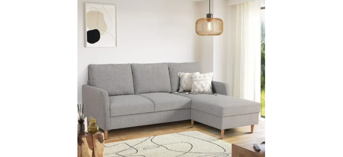 CAN0455 Canapé d'angle - Tissu gris souris - Réversible - L 192cm
