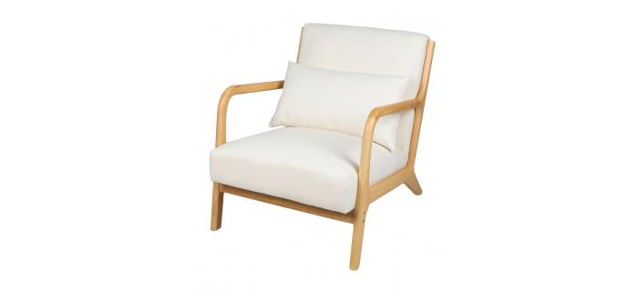0-01CAN0500 Fauteuil en bois d’hévéa et coussin blanc