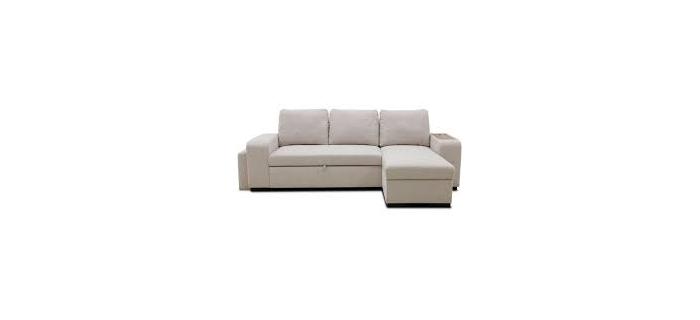 CAN0506 Canapé d'angle convertible réversible VALDO 3 à 4 places-Tissu Beige-Tablette avec USB Coffre + Pouf L247xP143xH86 cm