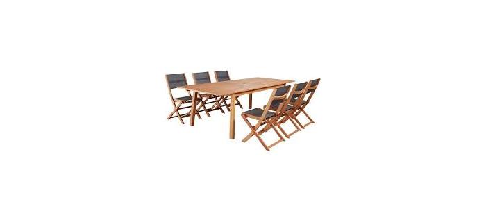 JAR0328 Bois Eucalyptus FSC Ensemble repas de jardin - Table extensible 180/240 x 100 cm + 6 chaises assises textilène