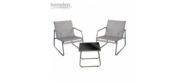 0-01JAR0332 Salon de jardin 2 places en textilène gris