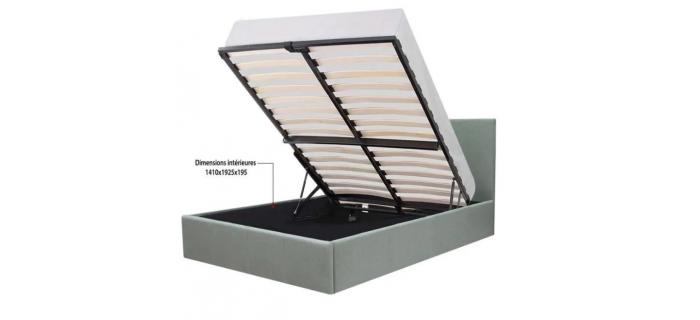 LIT0317 Lit coffre - Couchage 160x200 cm revêtement tissus gris