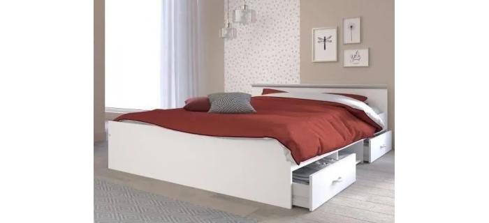 LIT0355 Lit adulte 140 x 190 cm - Blanc mat / Chêne