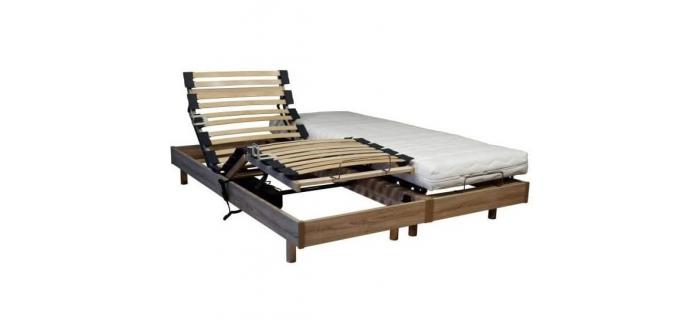 LIT0452 Ensemble sommiers électriques décor chêne 2x80x200 (160x200)