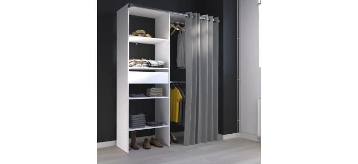 MEU0349 Dressing avec rideau - 1 colonne avec 1 tiroir + 2 penderies - L 143,5 X P 48 X H 181,9 cm