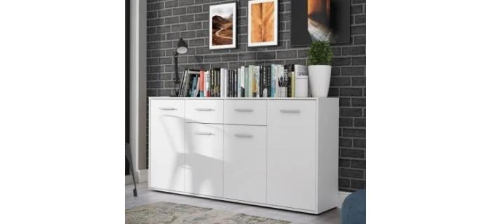 MEU0362 Buffet bas - 4 portes et 2 tiroirs - Blanc mat - L 162CM