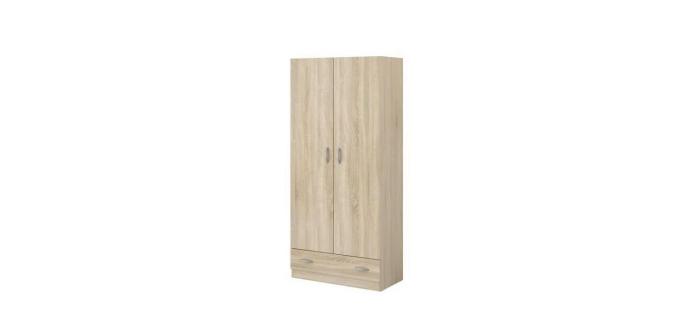 MEU0473 Armoire 81 X 185 X 51 cm VARIA - Décor chêne - 2 portes battantes + 2 tiroirs