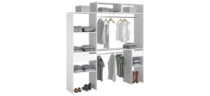 MEU0479 Kit dressing - Blanc - 2 penderies + 2 tiroirs + 1 sur-meuble