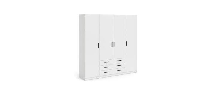 MEU0608 Armoire - Décor Blanc mat - 4 portes + 3 tiroirs - L 195,5 x P 49,6 x H 200,4 cm