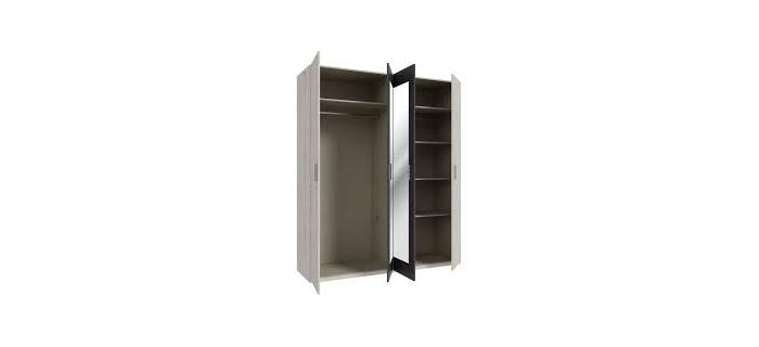 MEU0609 Armoire de chambre - Décor Chêne cendré / Gris foncé - 4 portes battantes - 2 miroirs - L177,5 x P54,2 x H210,5 cm