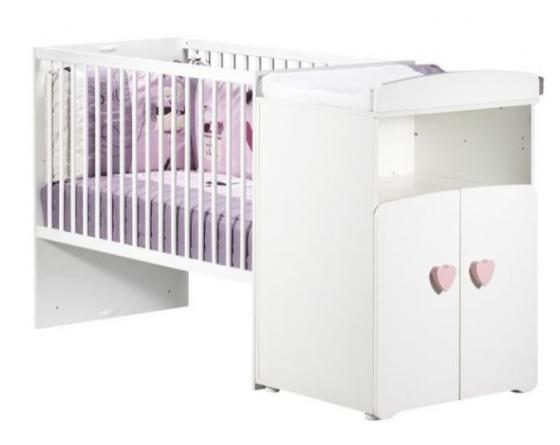 PUE0043 Lit bébé combiné évolutif Basic - Blanc - Bouton cœur rose 60 x 120 cm SAUTHON.JPG