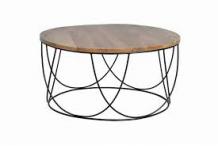 0-06036 Table basse ronde en bois de manguier et métal noir