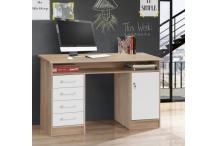 BUR0041 Bureau droit à clés avec 1 porte et 4 tiroirs - Décor chêne et blanc