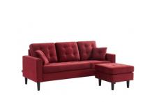 CAN0254 Canapé MIRISA d'angle réversible (Pouf amovible) velours grenat