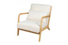 0-01CAN0500 Fauteuil en bois d’hévéa et coussin blanc