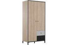 MEU0103 GAMI Armoire 2 portes - Made in France - Décor chêne noisette et noir MANILLE