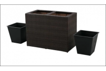 JAR0121 Jardinière avec 2 cache-pots - 80 x 40 x H.80 cm - Plastique, Acier & Résine tressée - Marron