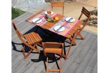 JAR0146  Ensemble repas de jardin pliable 4 personnes En bois d'eucalyptus