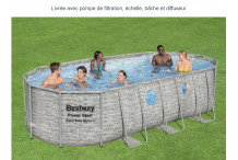 JAR0150 Kit Piscine 549 x 274 x 122 cm hors sol - BESTWAY - Power Steel - Ovale (Avec pompe de filtration, échelle, bâche et diffuseur)