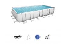 JAR0210 Kit Piscine hors sol tubulaire BESTWAY Power Steel™- 732 x 366 x H 132 cm - Rectangulaire (Inclus pompe, échelle, diffuseur, bâche)