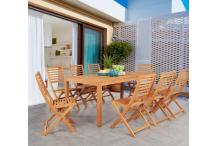 JAR0316 Salon de jardin en bois eucalyptus FSC 8 personnes - Table 180 x 90 cm + 8 chaises pliantes