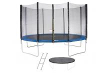 JEU0043 Trampoline MAXI ECO Ø 430 cm Bleu - Avec Filet, Echelle, Couverture de protection