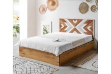 LIT0227 Lit coffre NAIROBI chêne et motif ethnique 160x200