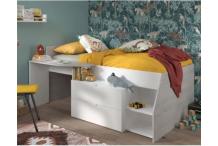 LIT0282 Lit combiné enfant contemporain décor gris loft et blanc - l 90 x L 190 ou 200 cm