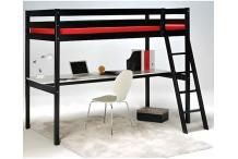 LIT0284 Lit mezzanine enfant contemporain en bois épicéa massif verni noir + sommier - l 90 x L 190 cm