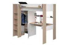LIT0435 Lit mezzanine enfant Chêne et blanc - Sommier inclus - 90 x 200 cm