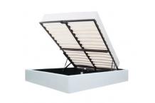 LIT0438  Lit coffre adulte 140 x 190 cm - Simili Blanc - Sommier inclus