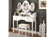 MEU0256 LANGRIA Coiffeuse de Maquillage avec 3 Miroirs 7 Tiroirs et Tabouret