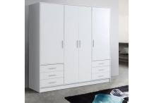 MEU0315 Armoire 4 portes battantes + 6 tiroirs - Blanc mat - L 206,5 x P 60 x H 200 cm