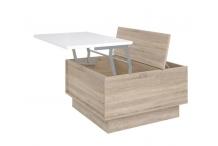 MEU0328 Table basse - Décor chêne sonoma et blanc mat - 2 abattants avec rangement - L 80 x P 80 x H 45 cm