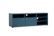 MEU0339 Meuble TV - 2 portes et 5 niches ouvertes - Bleu Pétrole – 140 cm
