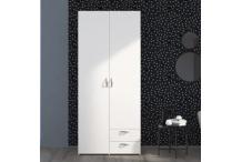 MEU0359 Armoire blanche - 2 portes battantes + 2 tiroirs - L 81 cm x H 185 x P 51 cm