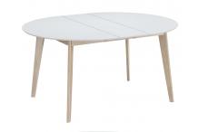 MEU0396 Table à manger scandinave ronde extensible blanc et bois L120-150 cm