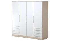 MEU0437   Armoire 4 portes battantes + 6 tiroirs - Chêne et blanc