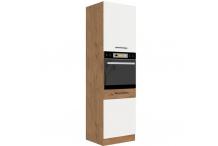 MEU0591 Colonne Four Mélaminé chêne et Blanc brillant - 60 cm - 2 portes