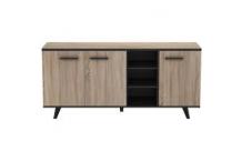 MEU0596 Buffet bas - Décor chêne brossé et noir mat - Contemporain - L 160,7 cm