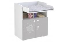 PUE0025 Commode à langer OURSON TEDDY 2 portes avec plan rabattable blanc gris