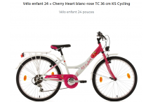 SPO0021 Vélo enfant 24'' Cherry Heart blanc-rose TC 36 cm KS Cycling
